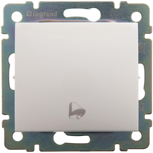 Выключатель кнопочный одноклавишный с символом звонка - Legrand Valena - 10А 250В схема 1P безвинтовые зажимы - белый