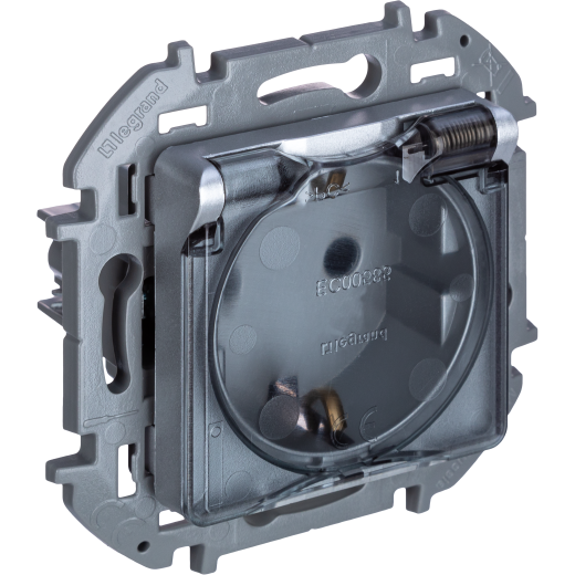 Розетка с заземлением IP44 - Legrand/Daccord Inspiria - со шторками с защитной крышкой 16А 250В винтовые зажимы - алюминий