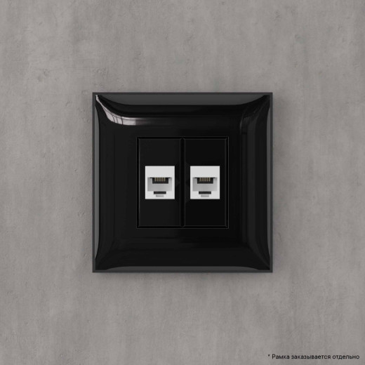 Телефонная розетка RJ-12 без шторки в стену двойная, Avanti, черный квадрат