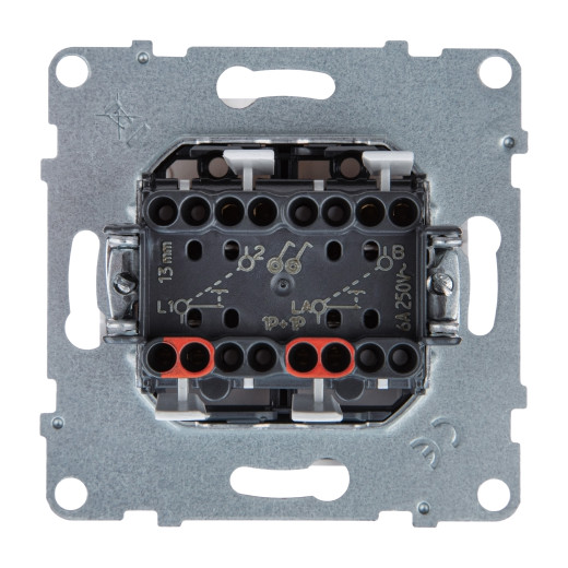 SUNO. Выключатель без фиксации (кнопка) 2-клавишный 6А 250В. Безвинтовые зажимы. Цвет 