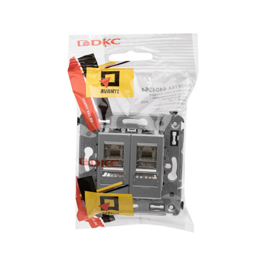 Компьютерная розетка RJ-45 в стену, кат.5e двойная экранированная, Avanti, закаленная сталь