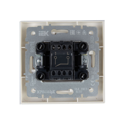 BRITE Выключ. 1-кл. 10А в сб. ВСР10-1-0-БрЖ жемч. IEK