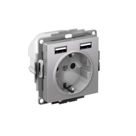 Systeme Electric AtlasDesign Алюминий SO + USB Розетка A+A, 5В/2,4А, 2х5В/1,2А, механизм