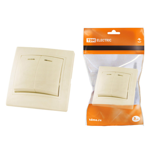 Выключатель 2 кл. с подсветкой 10А (основание керамика) сл. кость 