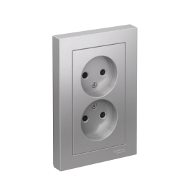 Systeme Electric AtlasDesign Алюминий Розетка б/з двойная, со шторками,16А, в сборе