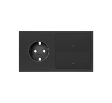 Simon 100 Черный матовый Кит 2 поста, фронт. Накладка на 1 розетку Schuko + 2 клавиши выключателей