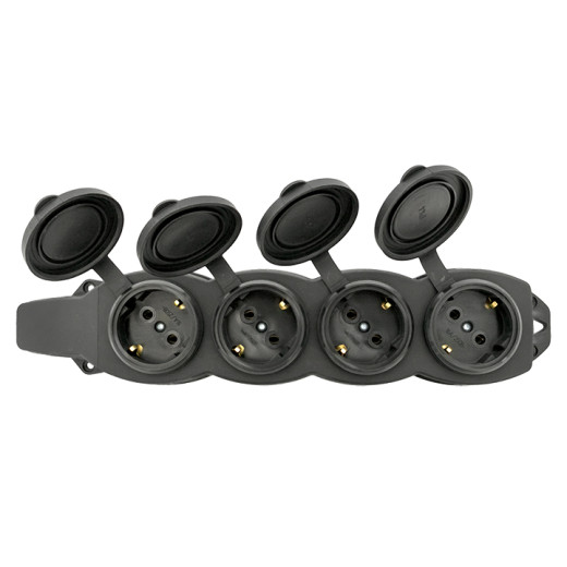 Розетка (колодка) четырехместная с защит. крышками каучуковая 230В 2P+PE 16A IP44 EKF Марс