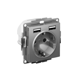Systeme Electric AtlasDesign Сталь SO + USB Розетка A+A, 5В/2,4 А, 2х5В/1,2 А, механизм