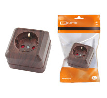 TDM Розетка 2П+З открытой установки с з/ш IP20 16А, бук 