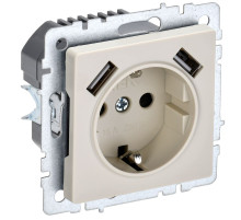 IEK BRITE BASE Бежевый Розетка с з/к/ш 16А с USB A+A 3,1А РЮш10-2-БрКр