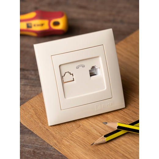 Валенсия розетка телефонная RJ-11 1-местная кремовая EKF PROxima
