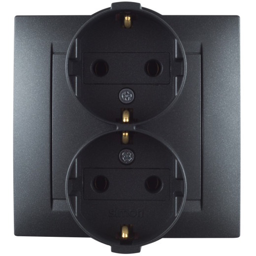 Розетка двойная с заземл. 2х2Р+Е, 16А, 250В, винт. зажим, графит