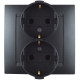 Розетка двойная с заземл. 2х2Р+Е, 16А, 250В, винт. зажим, графит