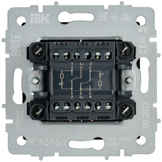 BRITE Выключ. 2-кл. с инд. отел. 10А ВС10-2-9-БрА алюм. IEK
