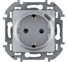 Legrand/Daccord INSPIRIA Алюминий Розетка 2К+З немецкий стандарт 16А 250В со встроенным зарядным устройством USB C 1.5А 5В.