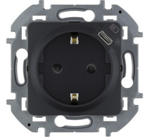Legrand/Daccord INSPIRIA Антрацит Розетка 2К+З немецкий стандарт 16А 250В со встроенным зарядным устройством USB C 1.5А 5В.