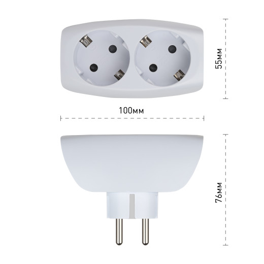 Разветвитель электрический ЭРА SP-2e-W на 2 розетки с заземлением со шторками 16А белый
