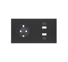 Simon 100 Черный матовый Кит 2 поста, фронт. Накладка на 1 розетку Schuko + 2 з/у USB SC