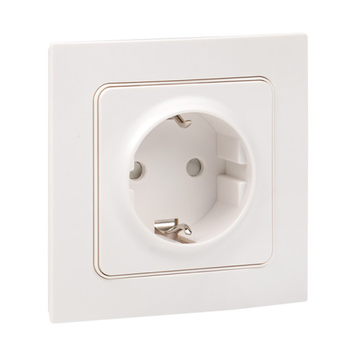 Стокгольм Розетка 1-местная с/з 16А автоматические клеммы белая с защ. штор. EKF PROxima