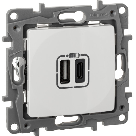 Зарядное устройство USB тип А / тип С - Legrand Etika - 3000мА 15Вт - белый