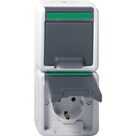 Gira Двойная розетка с з/к IP44. вертикальный блок с полем для надписи. устойчивая к парам аммиака