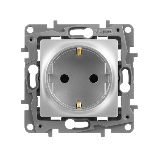 Розетка с заземлением - Legrand Etika - со шторками 16А 250В винтовые зажимы - алюминий