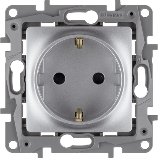 Розетка с заземлением - Legrand Etika - со шторками 16А 250В винтовые зажимы - алюминий