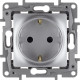 Розетка с заземлением - Legrand Etika - со шторками 16А 250В винтовые зажимы - алюминий