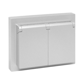 EKF Эпика Механизм розетки двойной, 16А, IP44, с заземлением, со шторками, с рамкой, с крышками, алюминий.