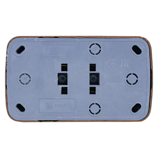 Розетка 2-местная ОП Минск 10А без заземления тёмное дерево EKF