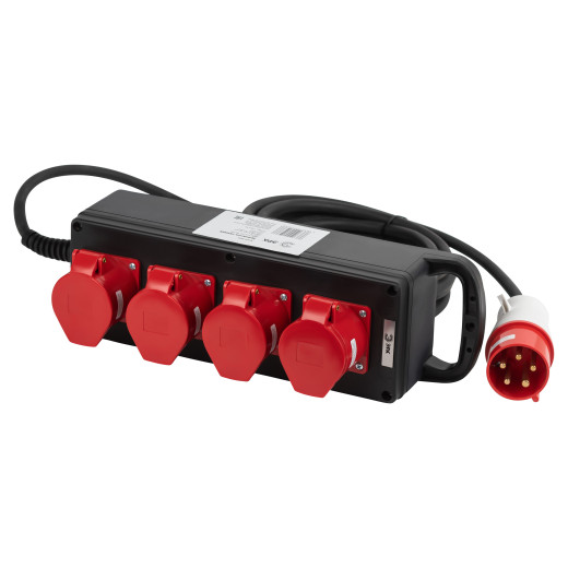 Удлинитель силовой ЭРА IND380-U-4e-5x4-5m-IP44 на 380В на каучуковой колодке 4 розетки 4xCEE 5P 5м КГ 5х4 32A IP44