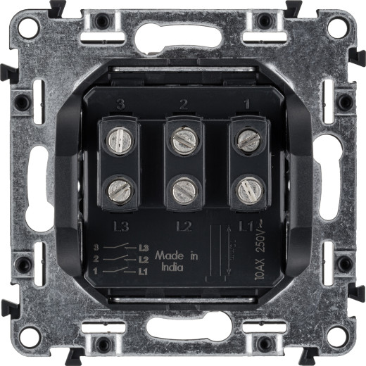 Valena LIFE.Выключатель трехклавишный 10АХ 250В с лицевой панелью.Винтовые зажимы.Белый