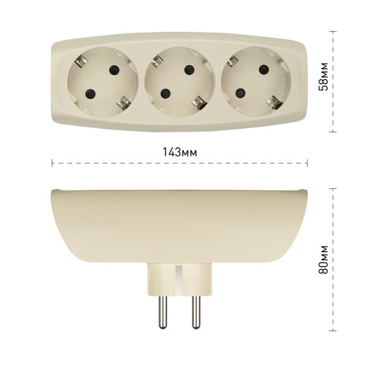 Разветвитель электрический ЭРА SP-3e-I на 3 розетки c заземлением со шторками 16А слоновая кость