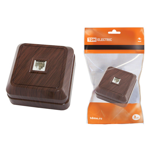 Розетка TФ (RJ-11) открытой установки IP20, бук 