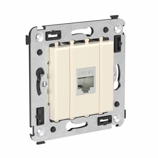 Компьютерная розетка RJ-45 без шторки в стену, кат.6A одинарная  экранированная, Avanti, ванильная дымка