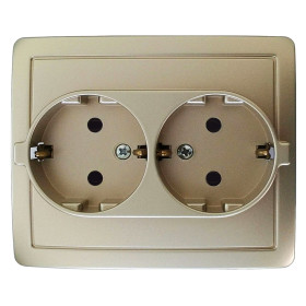 Simon 15 Шампань Розетка 2-ая с/з 2*2Р+Е без шторок, винт.зажим,16А, 250В