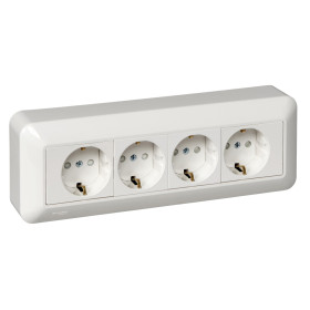 Systeme Electric Blanca Наруж Бел Розетка 4-я с/з с защитными шторками 16А, монтажная пластина (в сборе)(опт.упак.)