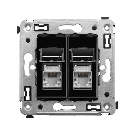 Компьютерная розетка RJ-45 в стену, кат.5e двойная экранированная, Avanti, черный квадрат