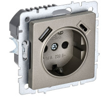IEK BRITE BASE Шампань Розетка с з/к/ш 16А с USB A+C 18Вт РЮш11-1-БрШ