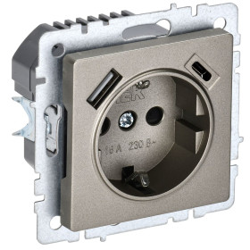 IEK BRITE BASE Шампань Розетка с з/к/ш 16А с USB A+C 18Вт РЮш11-1-БрШ