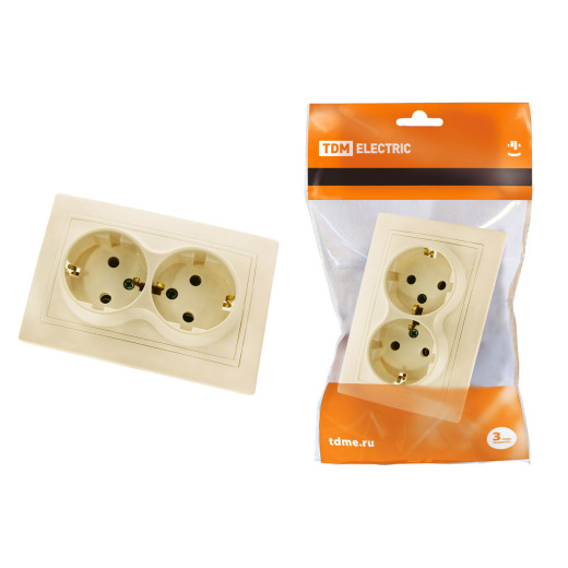 Розетка двойная 2П+З 16А 250В (основание керамика) сл. кость 