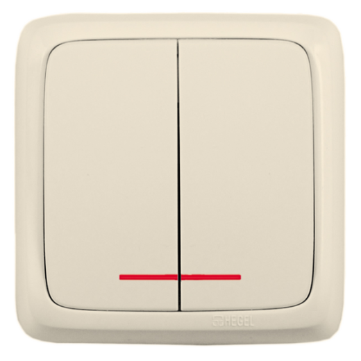 ВА10-152-01 Выключатель открытой установки, двухклавишный, с индикацией, цвет слоновая кость