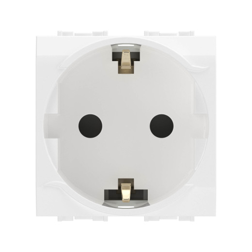 Электрическая розетка  с заземлением, со шторками, белая, 2мод.