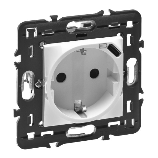 Розетка 2К+3 с USB-C - Программа Mosaic - немецкий стандарт - с суппортом - белая
