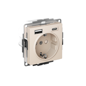 Systeme Electric AtlasDesign Бежевый Розетка 16А с USB A+C (5В/2,4А/3 А, 2х5В/1,5А), мех