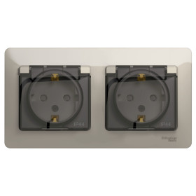 Systeme Electric Glossa Молочный Розетка 2-ая с/з, со шторками, в сборе, IP44