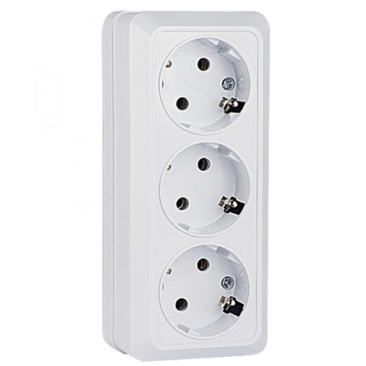 Рим Розетка 3-местная 16А с заземлением белая EKF