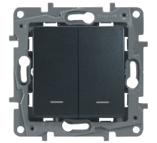 Legrand Etika Антрацит Переключатель 2-клавишный с подсветкой, 10А, авт. клем.
