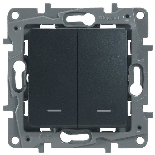 Переключатель двухклавишный с подсветкой/индикацией - Legrand Etika - 10А 250В безвинтовые зажимы - антрацит