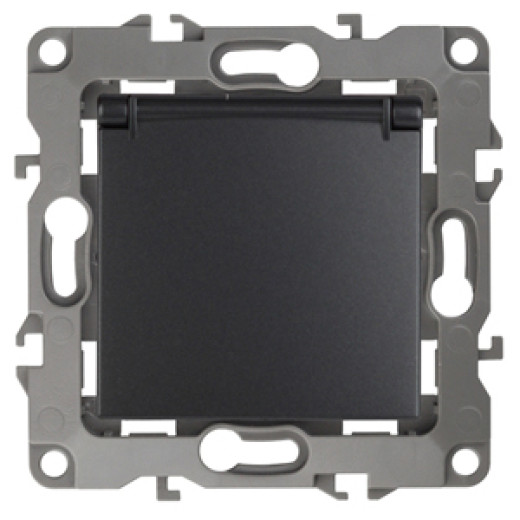 Розетка ЭРА Серия 12 12-2103-05 с заземлением 2P+E Schuko со шторками с крышкой 16A-250В IP20 антрацит